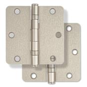 Miseno 3-1/2 x 3-1/2 Ball Bearing 1/4" Radius Corner Door Hinge - Pair Satin Nickel