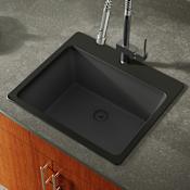 Miseno Carolina 25" Single Basin Drop In Stone Composite Kitchen Sink Black