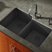 Miseno Georgia 33" Double Basin Undermount Stone Composite Kitchen Sink with 50/50 Split Black