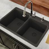 Miseno Carolina 33" Double Basin Drop In Stone Composite Kitchen Sink with 50/50 Split Black