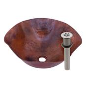 Miseno Natural Scalloped 16" Hammered Copper Vessel Bathroom Sink Brushed Nickel Drain