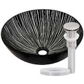 Miseno Circular 16-1/2" Tempered Glass Vessel Bathroom Sink Brushed Nickel Drain