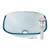 Miseno Square 16-1/2" Tempered Glass Vessel Bathroom Sink Brushed Nickel Drain
