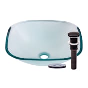Miseno Square 16-1/2" Tempered Glass Vessel Bathroom Sink Oil Rubbed Bronze Drain