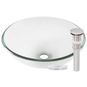 Miseno Circular 16-1/2" Tempered Glass Vessel Bathroom Sink Brushed Nickel Drain