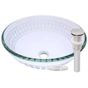 Miseno Circular 16-1/2" Tempered Glass Vessel Bathroom Sink Brushed Nickel Drain