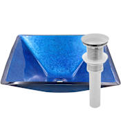 Miseno Square 18-1/4" Tempered Glass Vessel Bathroom Sink Brushed Nickel Drain