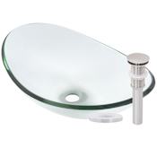 Miseno Oval 21-1/2" Tempered Glass Vessel Bathroom Sink Brushed Nickel Drain
