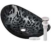 Miseno Oval 21-1/2" Tempered Glass Vessel Bathroom Sink Brushed Nickel Drain