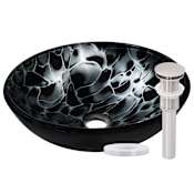 Miseno Circular 16-1/2" Tempered Glass Vessel Bathroom Sink Brushed Nickel Drain