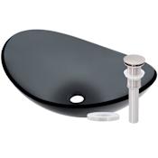 Miseno Oval 21-1/2" Tempered Glass Vessel Bathroom Sink Brushed Nickel Drain