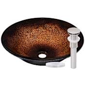 Miseno Circular 17-1/2" Tempered Glass Vessel Bathroom Sink Brushed Nickel Drain