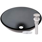 Miseno Circular 16-1/2" Tempered Glass Vessel Bathroom Sink Brushed Nickel Drain