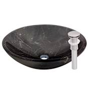 Miseno Circular 17" Marble Vessel Bathroom Sink Brushed Nickel Drain