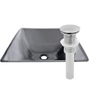 Miseno Square 18-1/4" Tempered Glass Vessel Bathroom Sink Brushed Nickel Drain