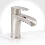 Miseno Cascade Single Hole Bathroom Faucet - Includes Push-Pop Drain Assembly and Optional Deck Plate Brushed Nickel