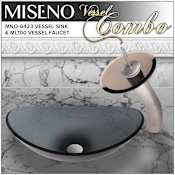 Miseno Oval 21-1/2" Tempered Glass Vessel Bathroom Sink with Single Handle Waterfall Vessel Faucet & Pop-Up Drain Brushed Nickel/Brown Glass Faucet