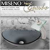 Miseno Oval 21-1/2" Tempered Glass Vessel Bathroom Sink with Single Handle Waterfall Vessel Faucet & Pop-Up Drain Brushed Nickel/Clear Glass Faucet