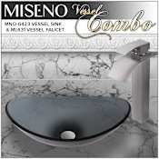 Miseno Oval 21-1/2" Tempered Glass Vessel Bathroom Sink with Contemporary Single Handle Waterfall Vessel Faucet & Pop-Up Drain Brushed Nickel Faucet