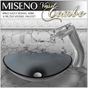 Miseno Oval 21-1/2" Tempered Glass Vessel Bathroom Sink with Single Handle Waterfall Vessel Faucet & Pop-Up Drain Brushed Nickel Faucet