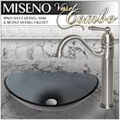 Miseno Oval 21-1/2" Tempered Glass Vessel Bathroom Sink with Traditional Single Handle Vessel Faucet & Pop-Up Drain Brushed Nickel Faucet