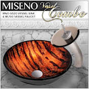 Miseno Circular 16-1/2" Tempered Glass Vessel Bathroom Sink with Single Handle Waterfall Vessel Faucet & Pop-Up Drain Brushed Nickel/Brown Glass Faucet
