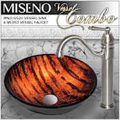 Miseno Circular 16-1/2" Tempered Glass Vessel Bathroom Sink with Traditional Single Handle Vessel Faucet & Pop-Up Drain Brushed Nickel Faucet