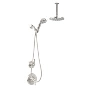 Miseno Bella Pressure Balanced Shower System with 1.8 GPM Rain Shower Head, Hand Shower, Hand Shower Holder, and Ceiling Mounted Shower Arm Brushed Nickel
