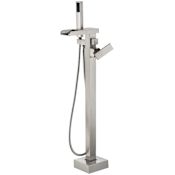Miseno Infinity Floor Mounted Tub Filler with Built-In Diverter - Includes Hand Shower Brushed Nickel