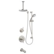 Miseno Mia Pressure Balanced Shower System with 2.0 GPM Rain Shower Head, Hand Shower, Slide Bar, Tub Spout, and Ceiling Mounted Shower Arm Brushed Nickel