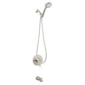 Miseno Mia Pressure Balanced Tub and Shower Trim with Hand Shower, Tub Spout, and Hand Shower Holder Brushed Nickel