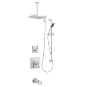 Miseno Elysa Pressure Balanced Shower System with 2.0 GPM Rain Shower Head, Hand Shower, Slide Bar, Tub Spout, and Ceiling Mounted Shower Arm Polished Chrome