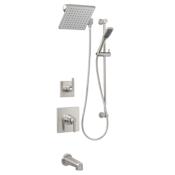 Miseno Elysa Pressure Balanced Shower System with 2.0 GPM Rain Shower Head, Hand Shower, Slide Bar, Tub Spout, and Standard Shower Arm Brushed Nickel