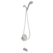 Miseno Bella Pressure Balanced Tub and Shower Trim with Hand Shower, Tub Spout, and Hand Shower Holder Brushed Nickel