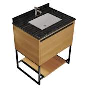 Miseno Alto 30" Free Standing / Wall Mounted Single Basin Vanity Set with Cabinet and Marble Vanity Top California White Oak / Black Wood