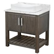 Miseno 30" Free Standing Single Basin Vanity Set with Cabinet, Porcelain Vessel Sink and Quartz Vanity Top Cafe Mocha / Cafe Mocha Top / Brushed Nickel Hardware