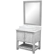 Miseno 30" Free Standing Single Basin Vanity Set with Cabinet, Quartz Vanity Top, Porcelain Vessel Sink and Mirror Stonewash Grey / Cafe Mocha Top / Brushed Nickel Hardware