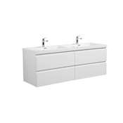 Miseno Aurora 60" Wall Mounted Double Basin Vanity Set with Cabinet and Acrylic Vanity Top Glossy Polar White