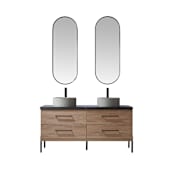 Miseno Trento 60" Free Standing Double Basin Vanity Set with Cabinet, Sintered Stone Vanity Top, and Framed Mirrors North American Oak / Black