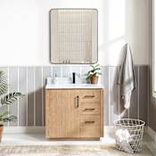 Miseno San 36" Free Standing Single Basin Vanity Set with Cabinet, Composite Stone Vanity Top and Mirror Fir Wood Brown / White Grain