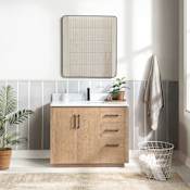 Miseno San 42" Free Standing Single Basin Vanity Set with Cabinet, Composite Stone Vanity Top and Mirror Fir Wood Brown / White Grain