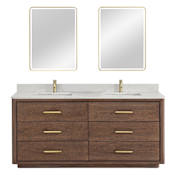 Miseno Porto 72" Free Standing Double Basin Vanity Set with Cabinet, Quartz Vanity Top, and Framed Mirrors Aged Dark Brown Oak / Fish Maw White