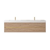 Miseno Palencia 84" Wall Mounted Double Basin Vanity Set with Cabinet and Composite Stone Vanity Top - No Mirror North American Oak