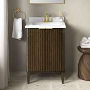 Miseno Indy 24" Free Standing Single Basin Vanity Set with Cabinet and Cultured Marble Vanity Top Dark Walnut / White Engineered Marble