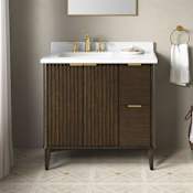 Miseno Indy 36" Free Standing Single Basin Vanity Set with Cabinet and Cultured Marble Vanity Top Dark Walnut / White Engineered Marble