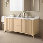 Miseno Indy 72" Free Standing Double Basin Vanity Set with Cabinet and Marble Vanity Top Rustic Ash