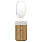Miseno Cadiz 24" Free Standing Single Basin Vanity Set with Cabinet, Composite Stone Vanity Top and Mirror Washed Ash Grey