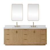 Miseno Cadiz 84" Free Standing Double Basin Vanity Set with Cabinet, Composite Stone Vanity Top and Mirror Washed Ash Grey