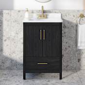Miseno Hobart 24" Free Standing Single Basin Vanity Set with Cabinet and Marble Vanity Top Ebony Wood