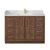 Miseno Jakarta 48" Free Standing Single Basin Vanity Set with Cabinet and Quartz Vanity Top Aged Dark Brown Oak